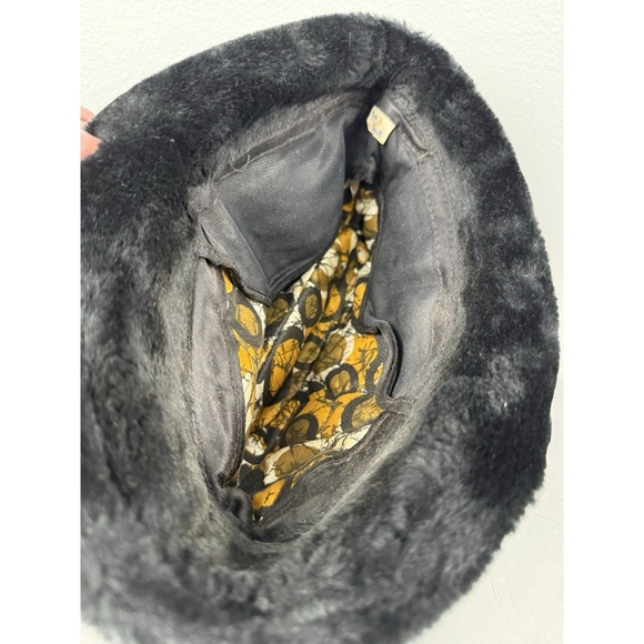 Vintage 60s Black Faux Fur Fedora Hat Small Feather Tyrolean Trapper German Cap - Picture 6 of 7